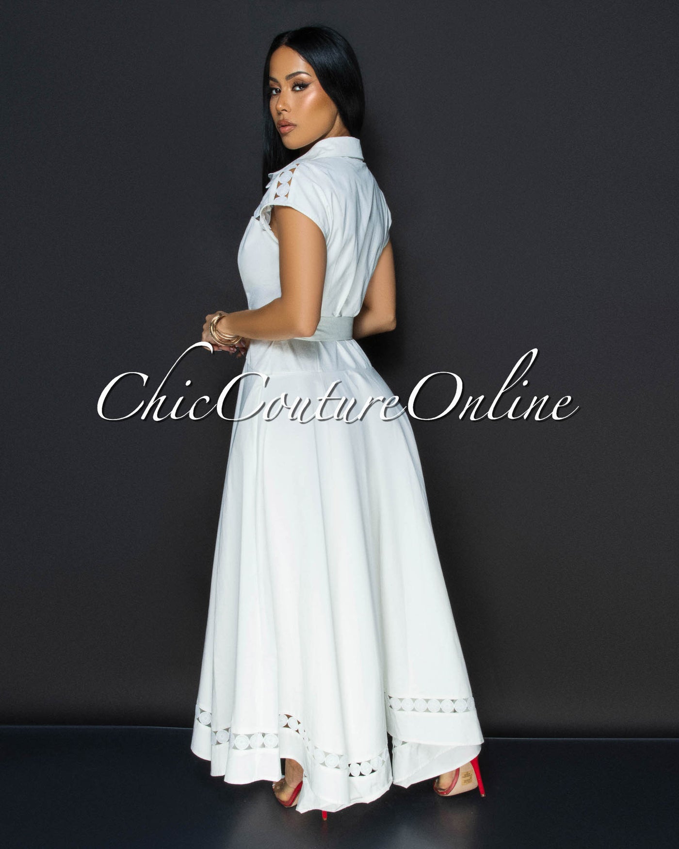 Helena Off-White Belted Luxe Maxi Dress