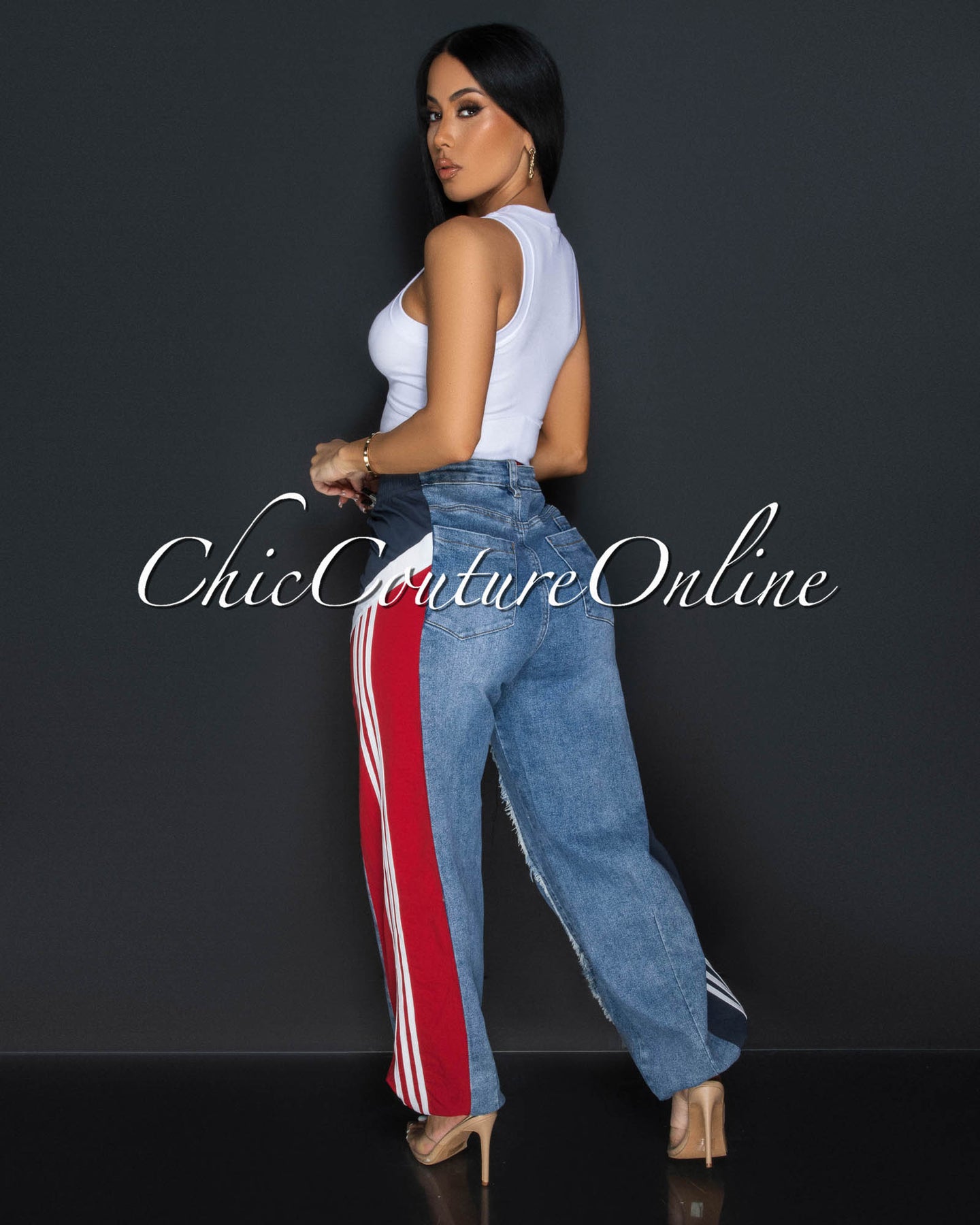 *Jivanta Red Blue Denim Sporty Joggers Pants