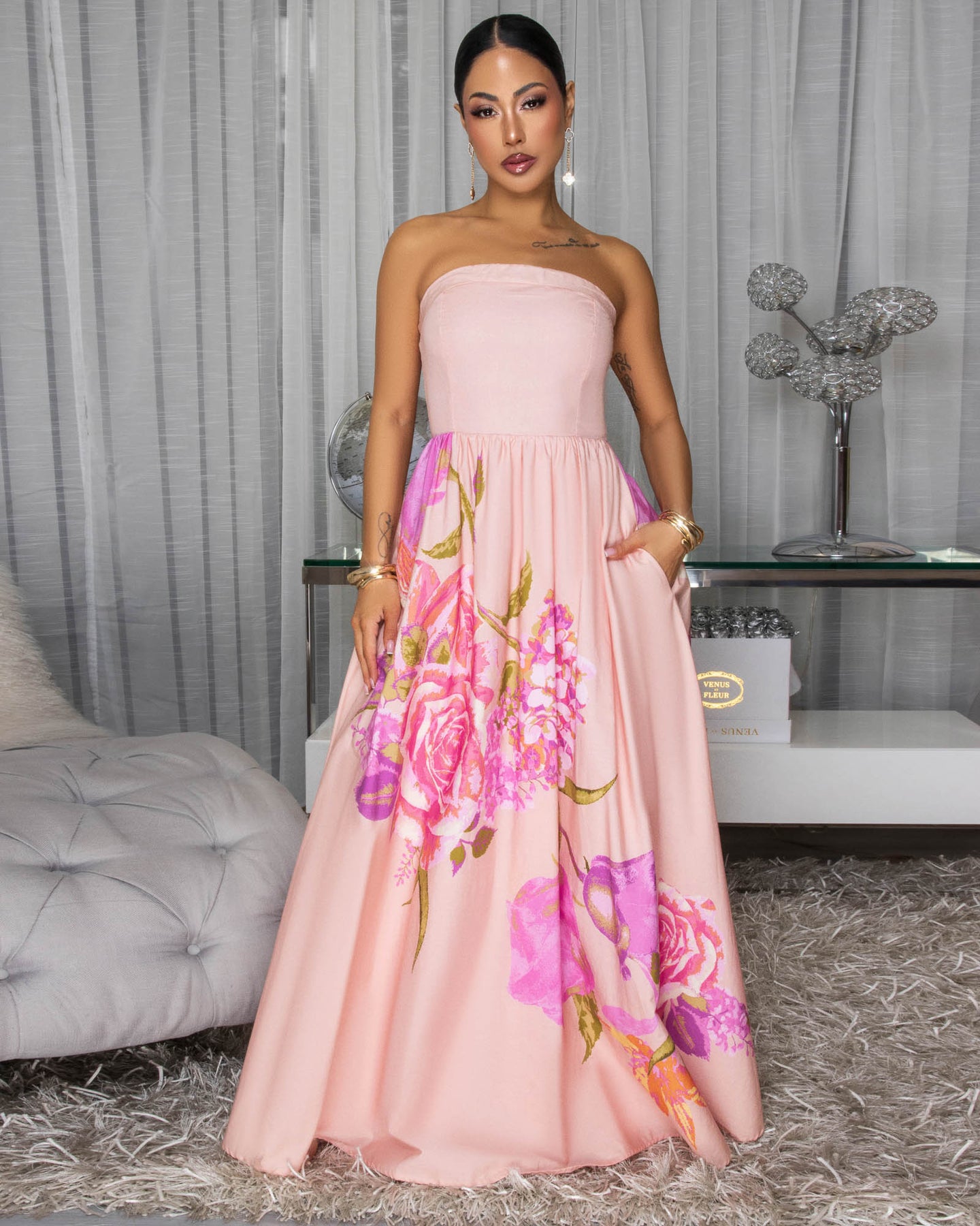 Marciana Light Pink Floral Print Maxi Dress