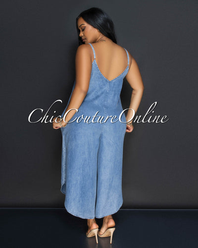 Deyani Light Denim Hi Lo Jumpsuit