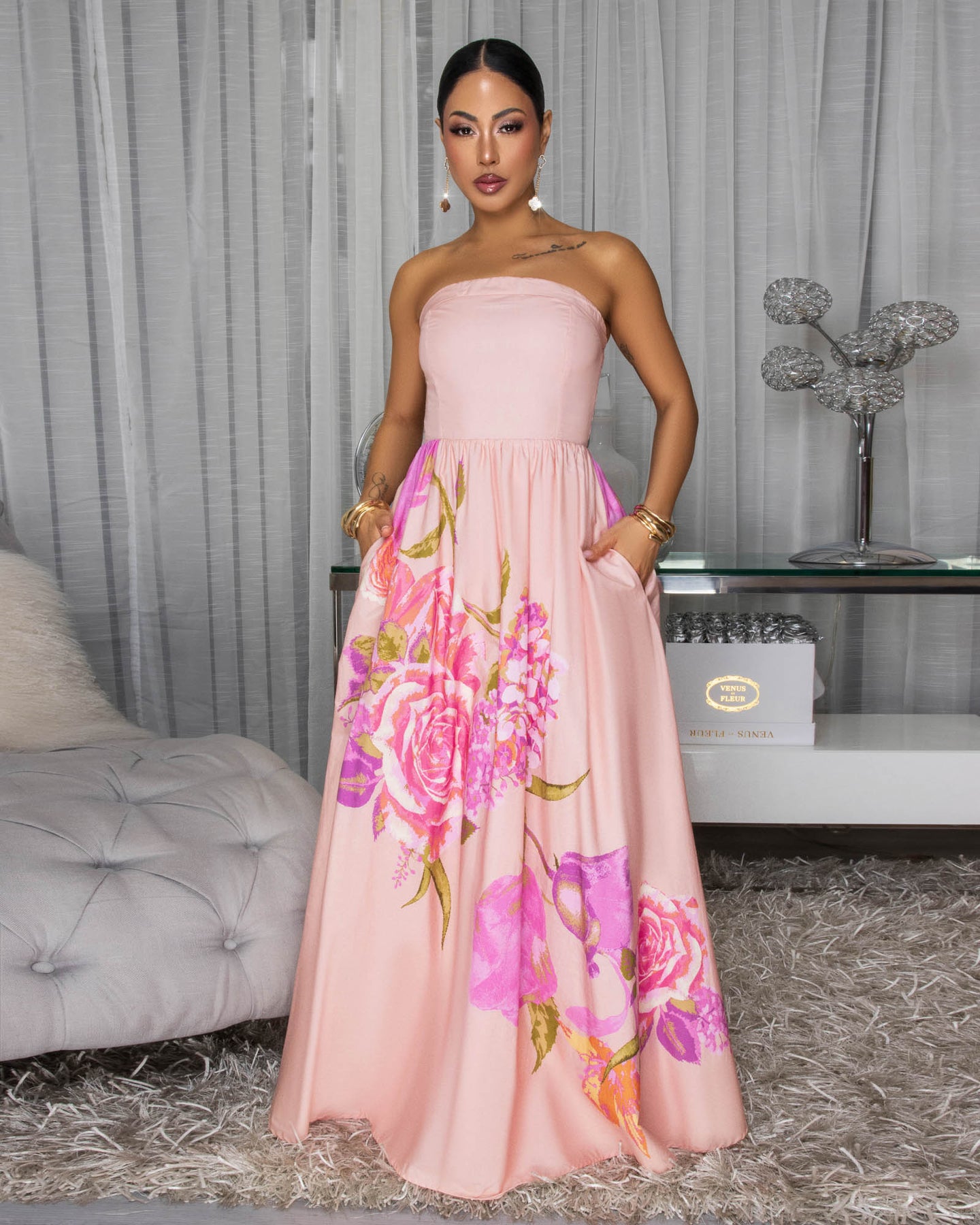 Marciana Light Pink Floral Print Maxi Dress