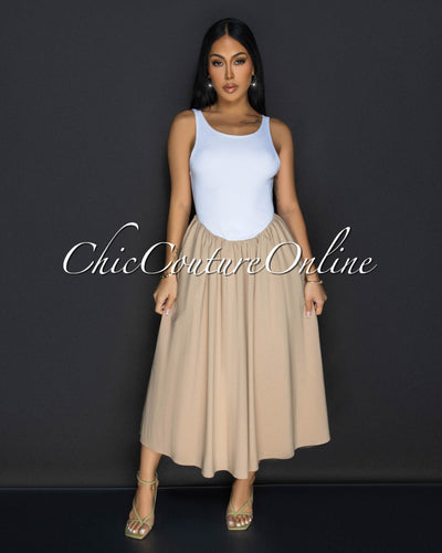 Silvy White Nude Sleeveless Midi Dress