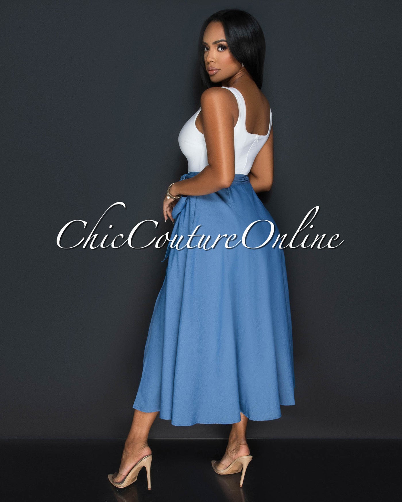 Ziranda White Top Blue Chambray Two-Tone Dress