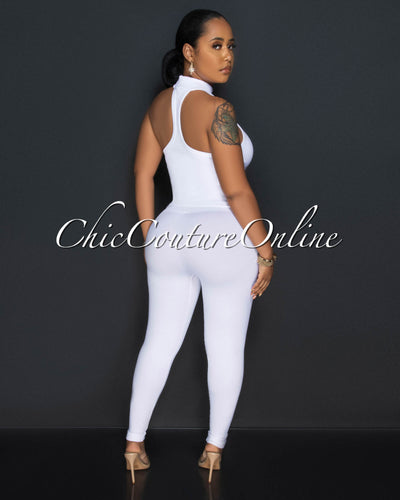 Charnelle White Mock Top & Leggings Ribbed Sculpting Set