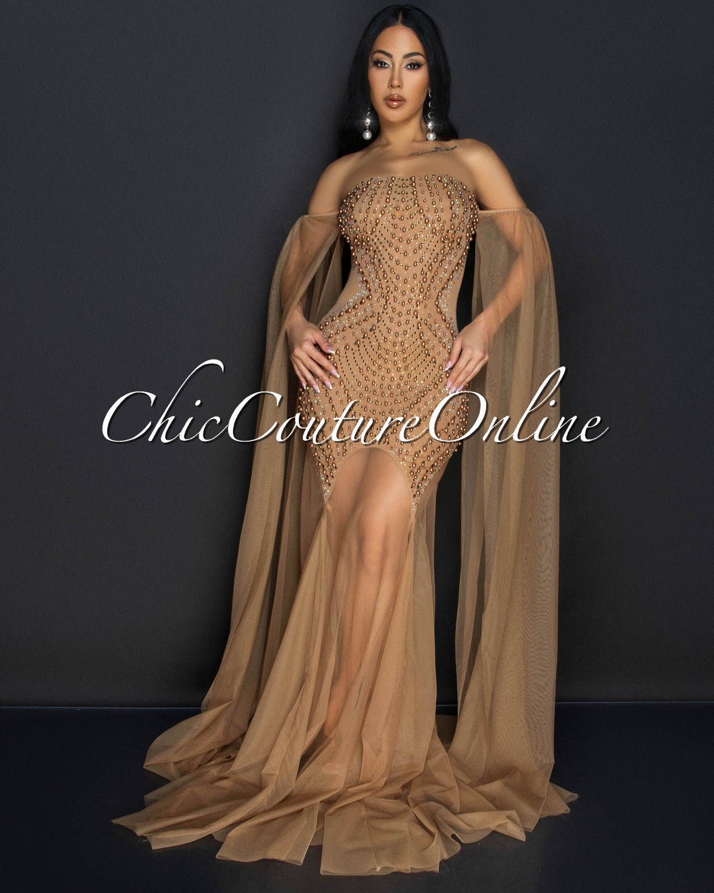 Antoinette Mocha Rhinestones Strapless ULTRA-LUXE Gown