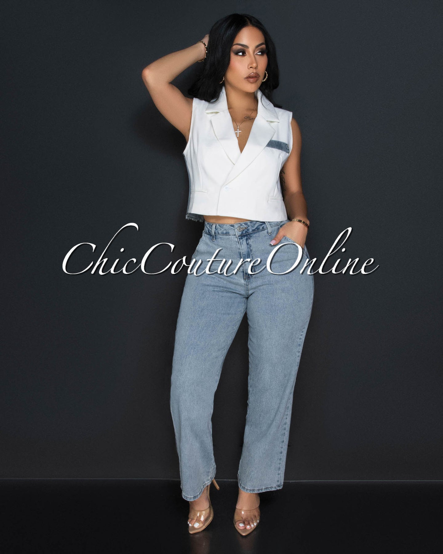 *Erina Light Denim High Waist Wide Legs Jeans