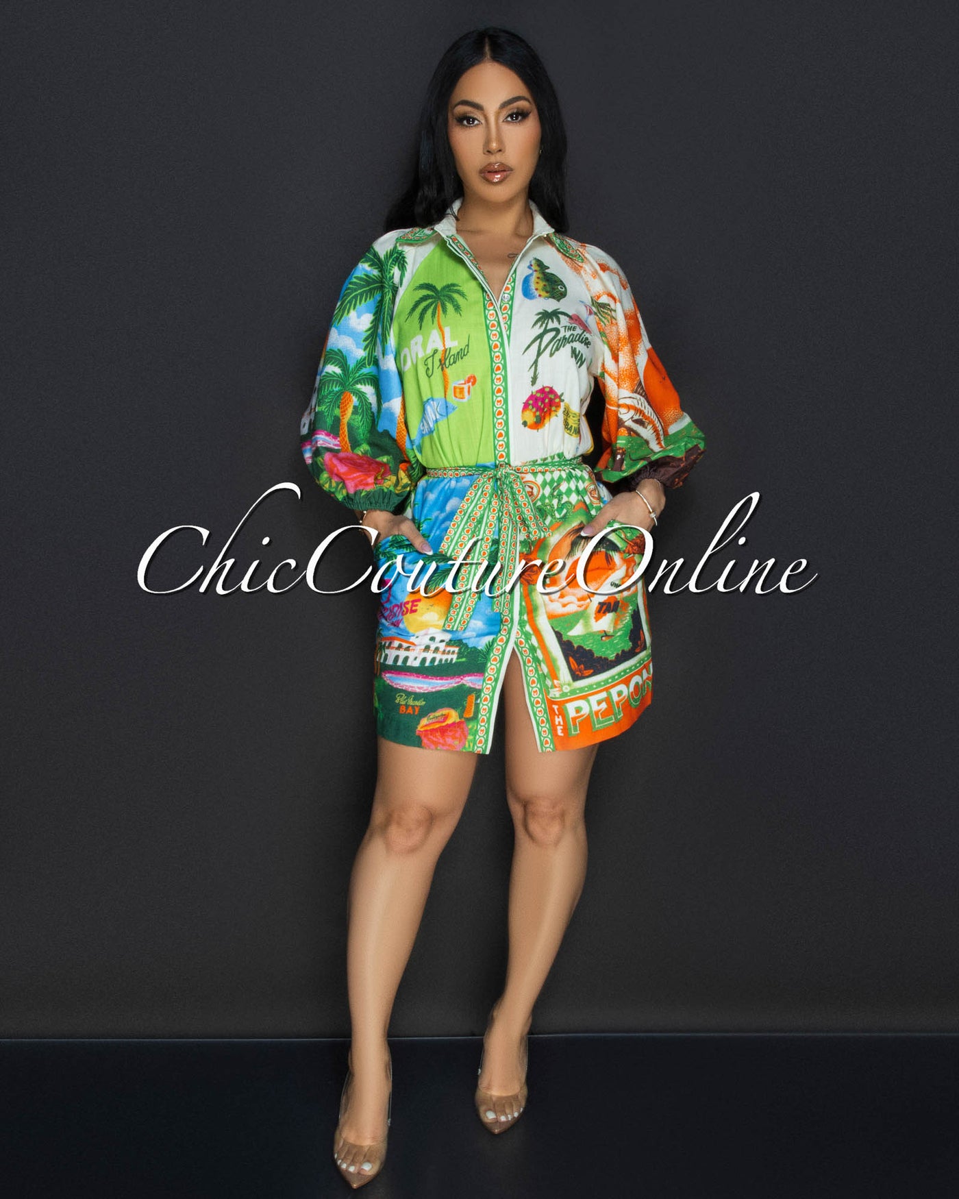 Quira Cream Multi Tropical Mini Dress