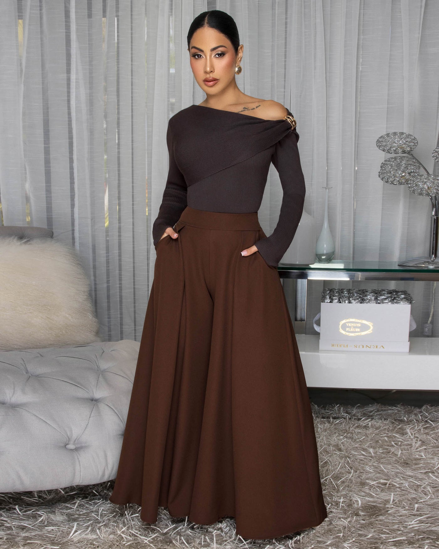 Klorane Deep Brown Ribbed Sweater Top