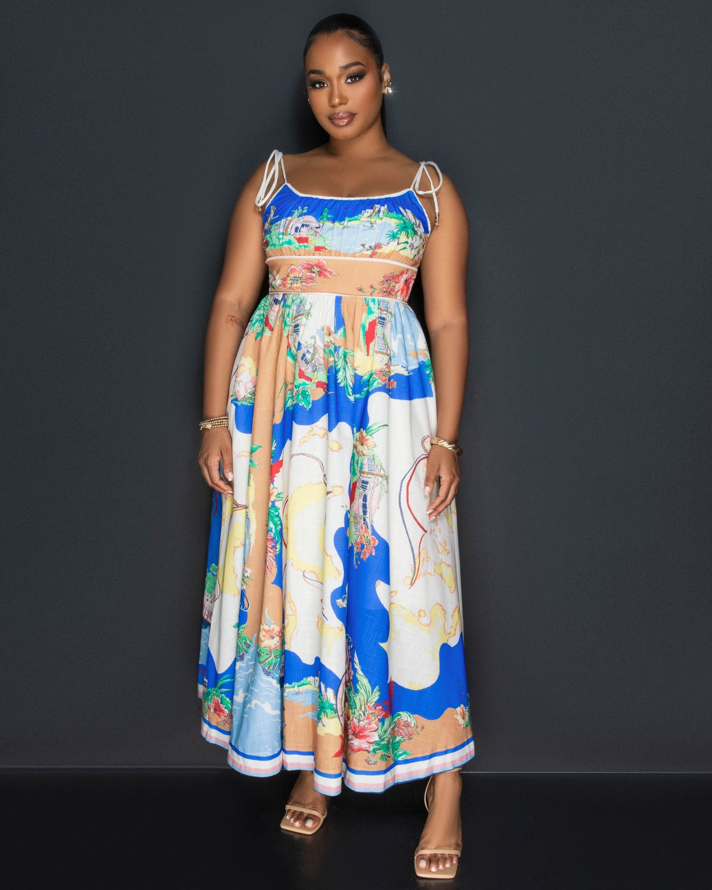 *Mathews Multi-Color Print Maxi Dress