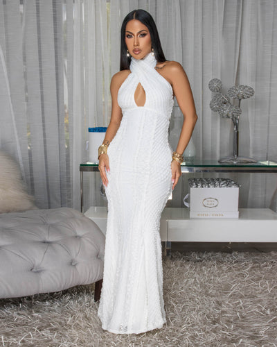 Penny White Peep-Hole Bust Maxi Dress