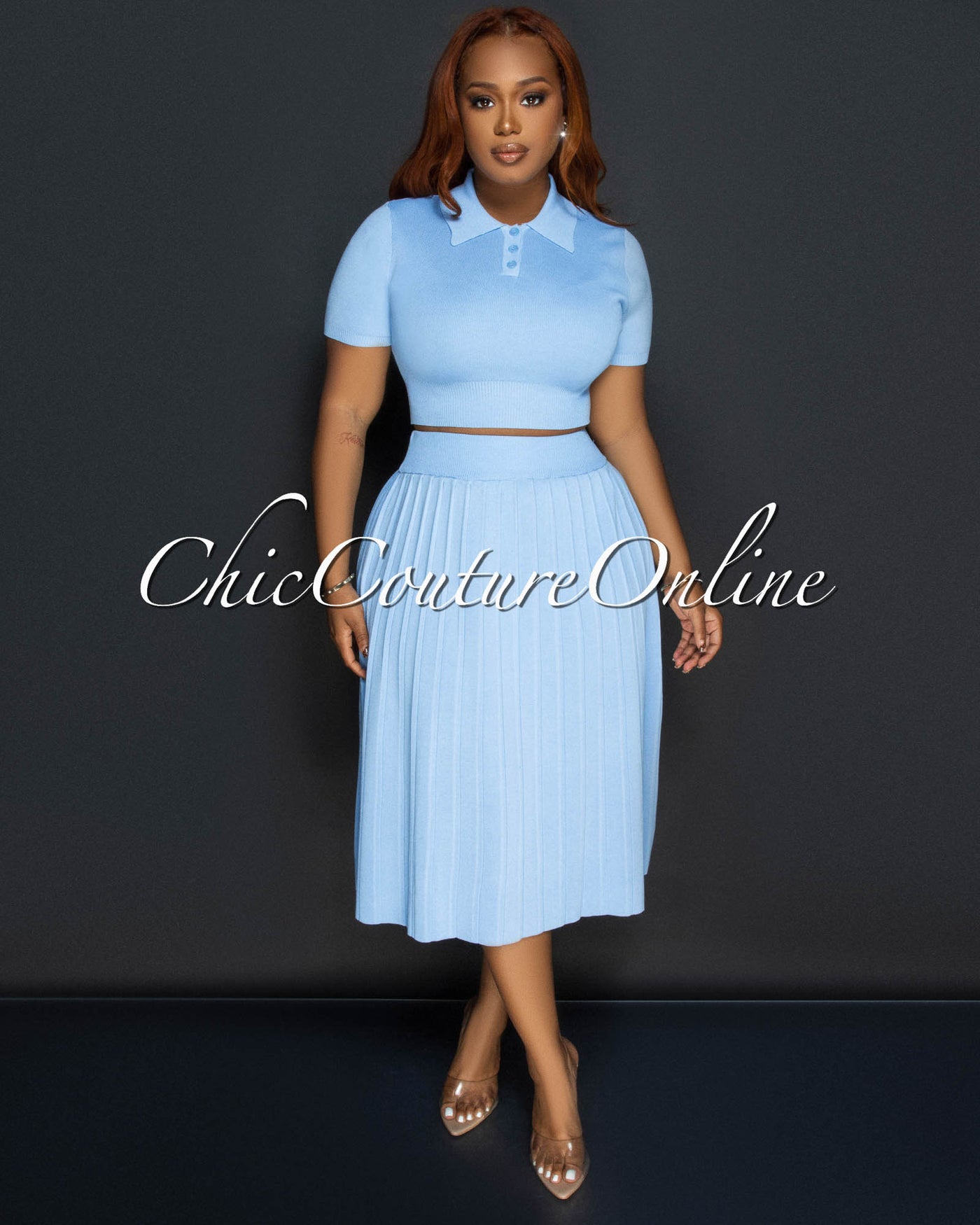 Senna Baby Blue Tennis Crop Top & Skirt Set