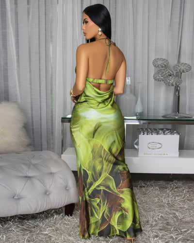 Fiona Olive Multi-Color Draped Halter Maxi Dress
