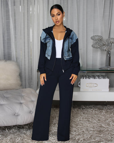 Aeris Navy-Blue Olive Green Jacket & Pants Set