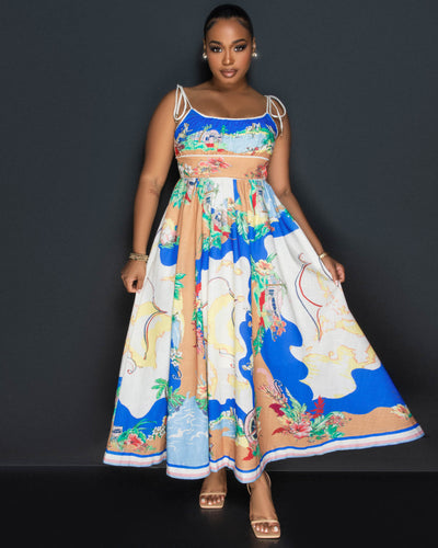 *Mathews Multi-Color Print Maxi Dress