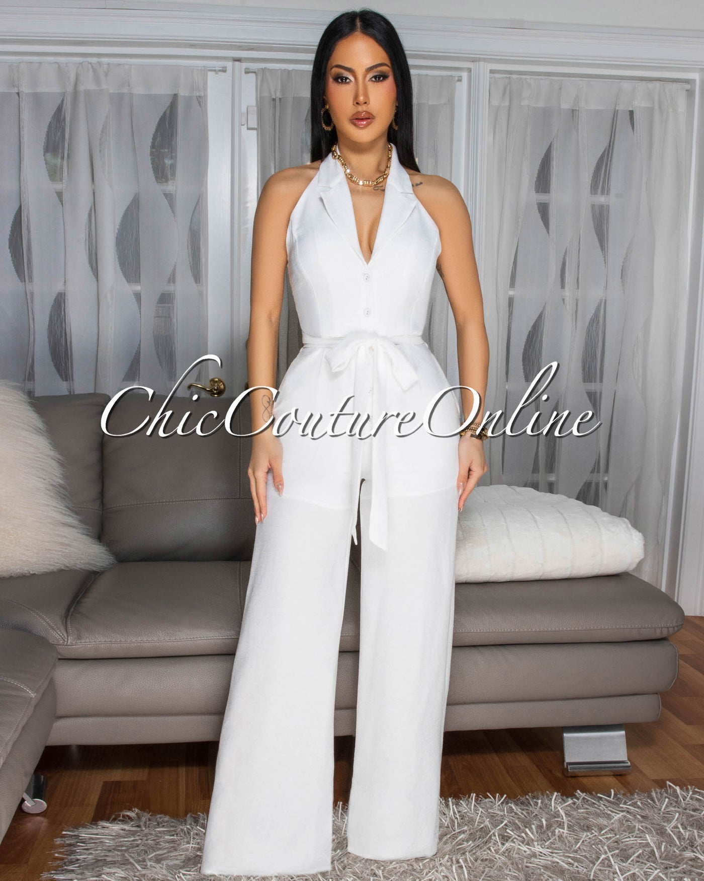 Amoa Off-White Halter Jumpsuit