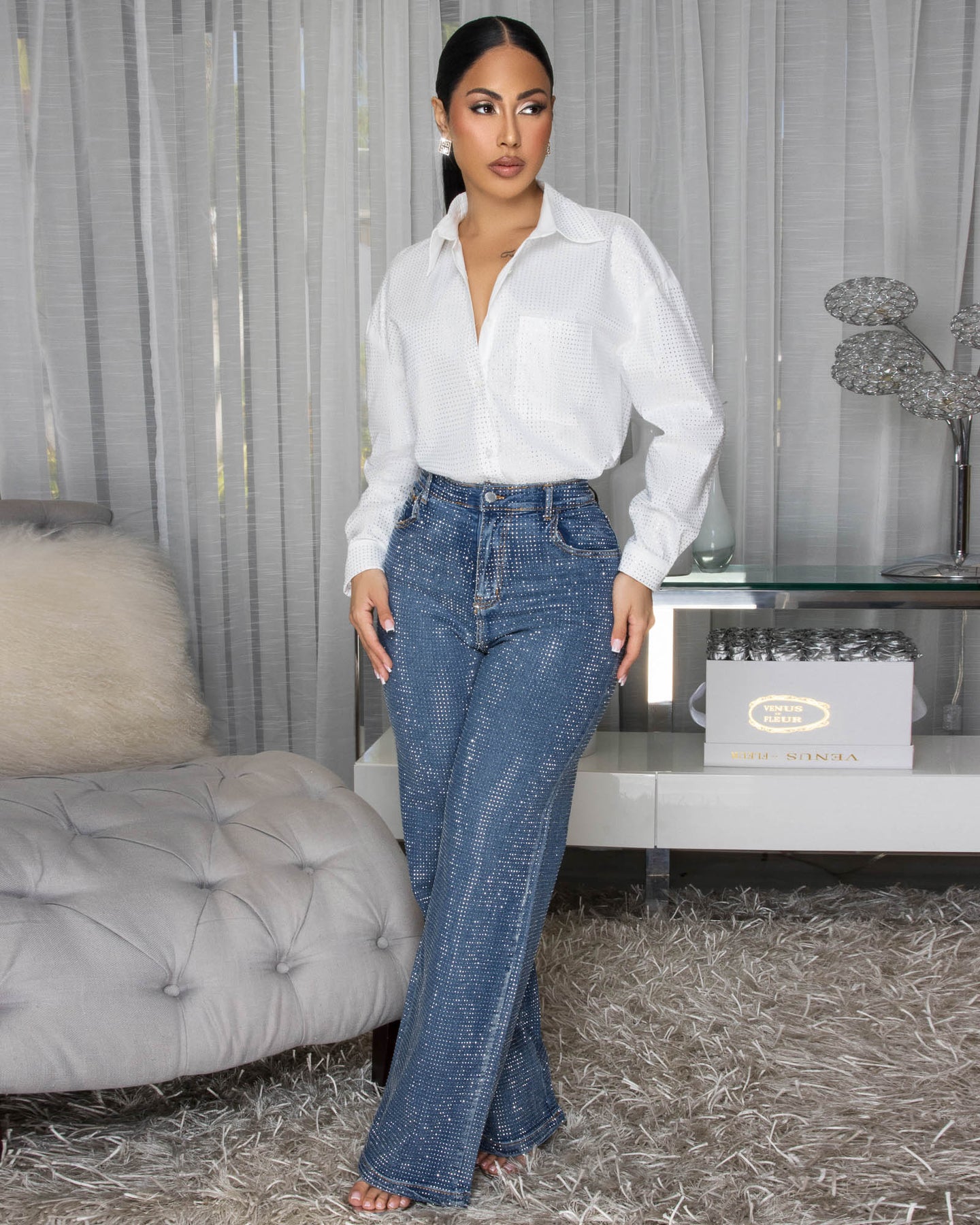 Brooklyn Dark Blue Allover Rhinestones Jeans