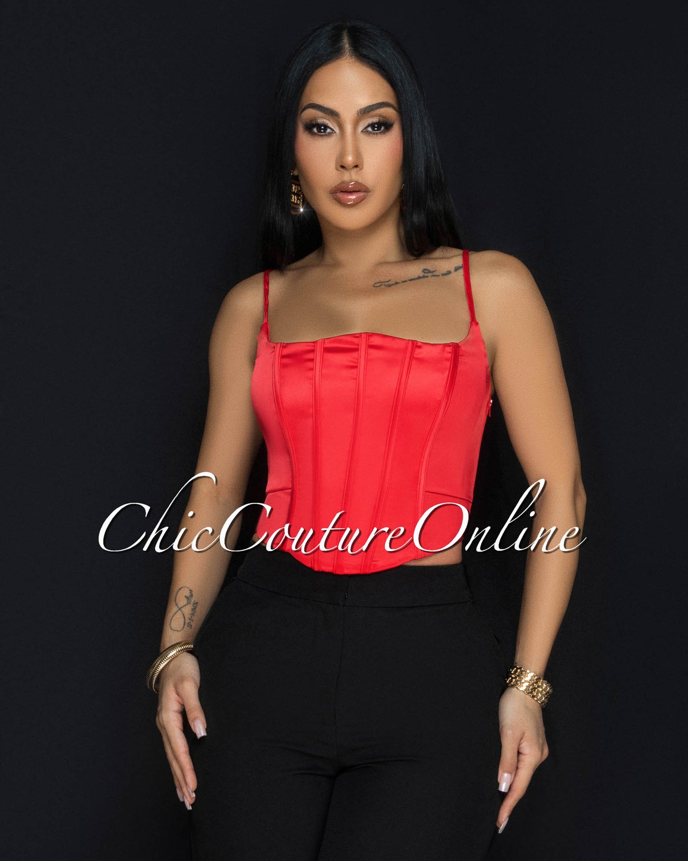 Riley Red Silky Bustier Top