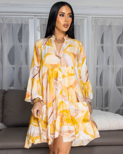 Lima Yellow Multi-Color Print Shirt Dress