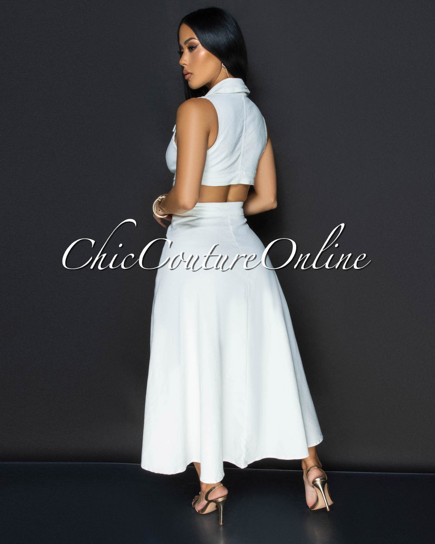 Livia Off-White Slit Skirt Midi Dress