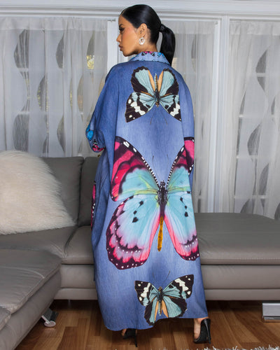 Hayes Medium Blue Butterfly Print Maxi Dress