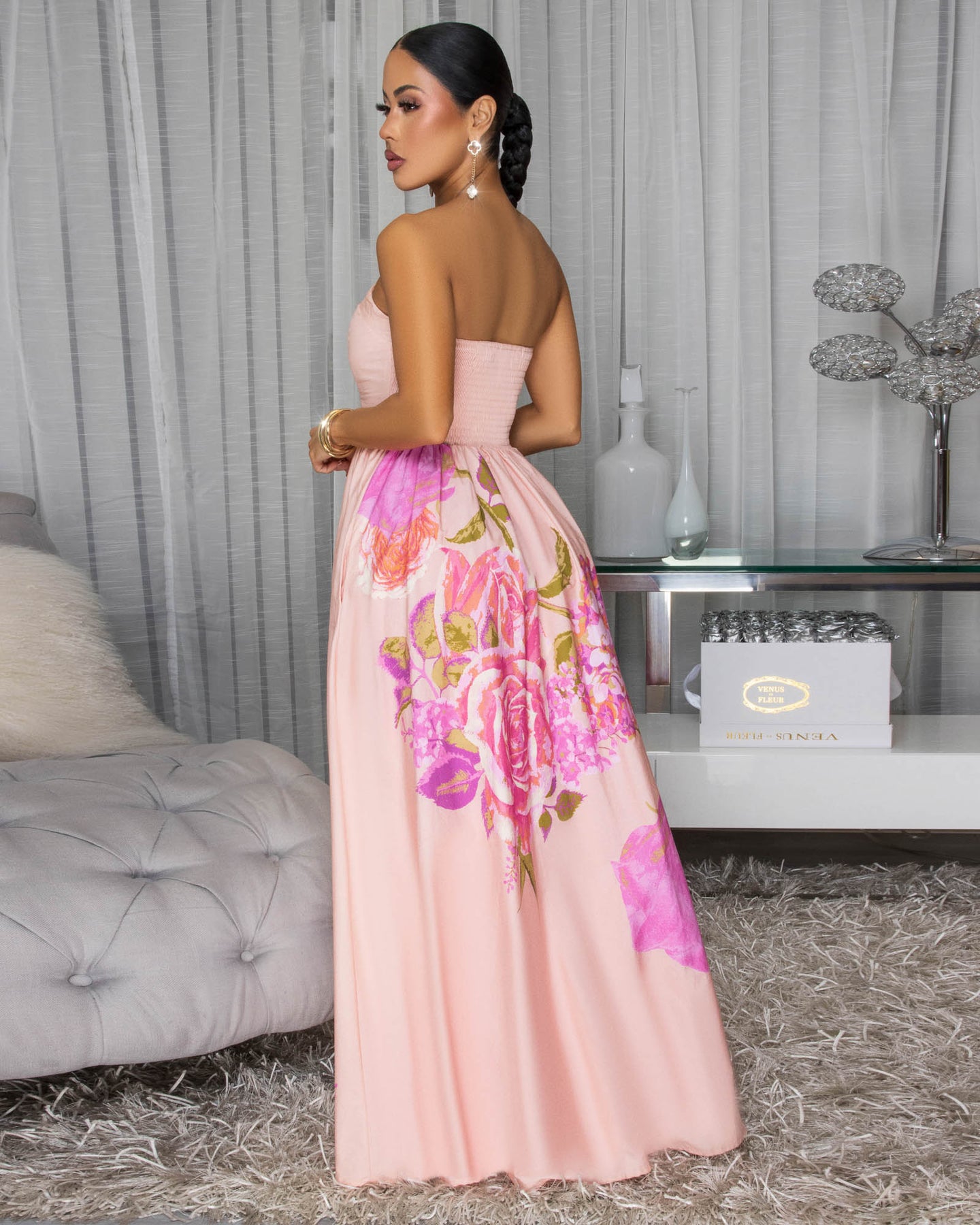 Marciana Light Pink Floral Print Maxi Dress