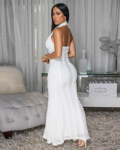 Penny White Peep-Hole Bust Maxi Dress
