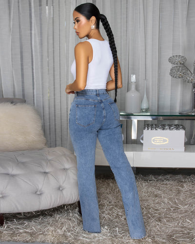 Tru Multi-color Rhinestone Accent Denim Straight Legs Jeans