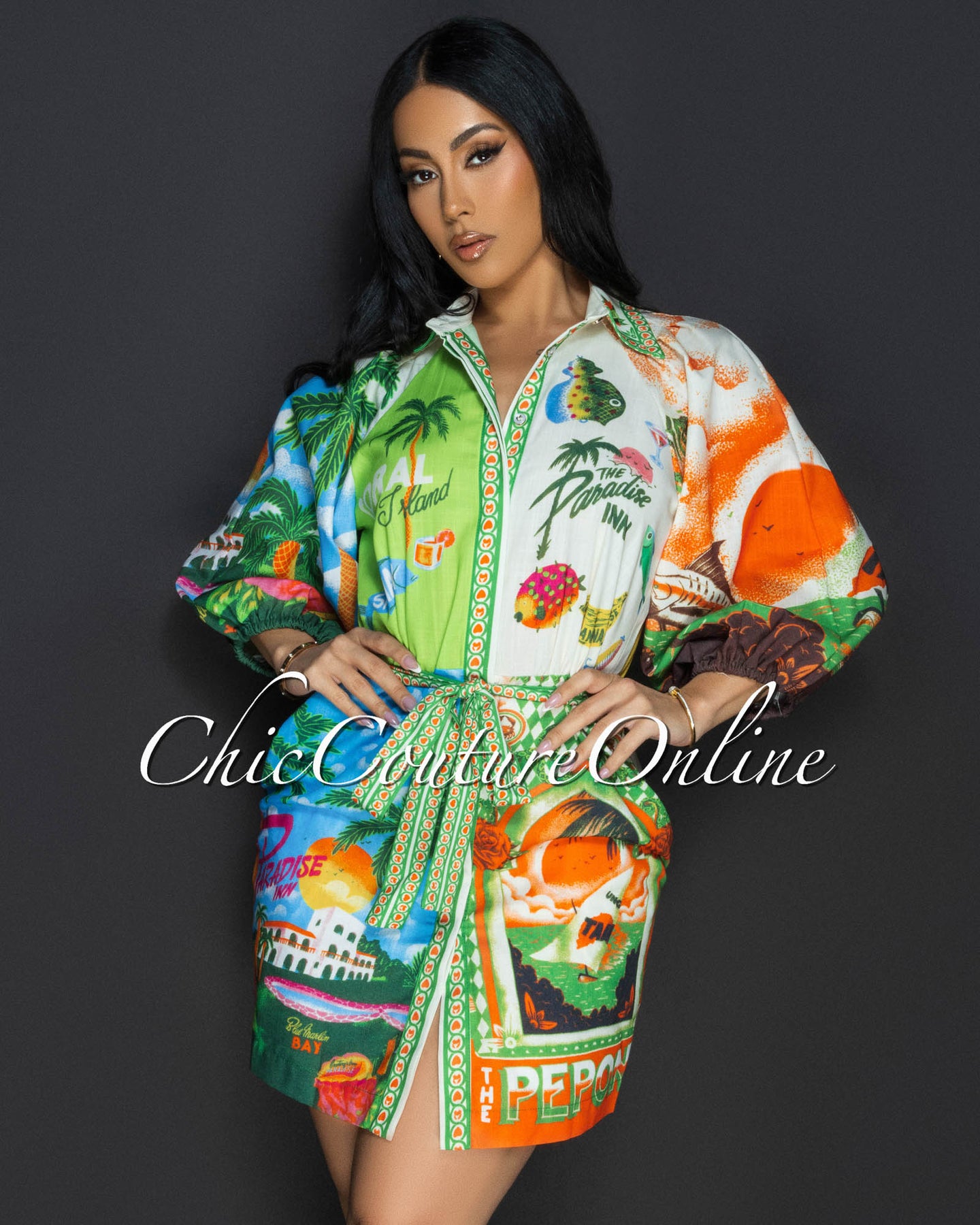 Quira Cream Multi Tropical Mini Dress