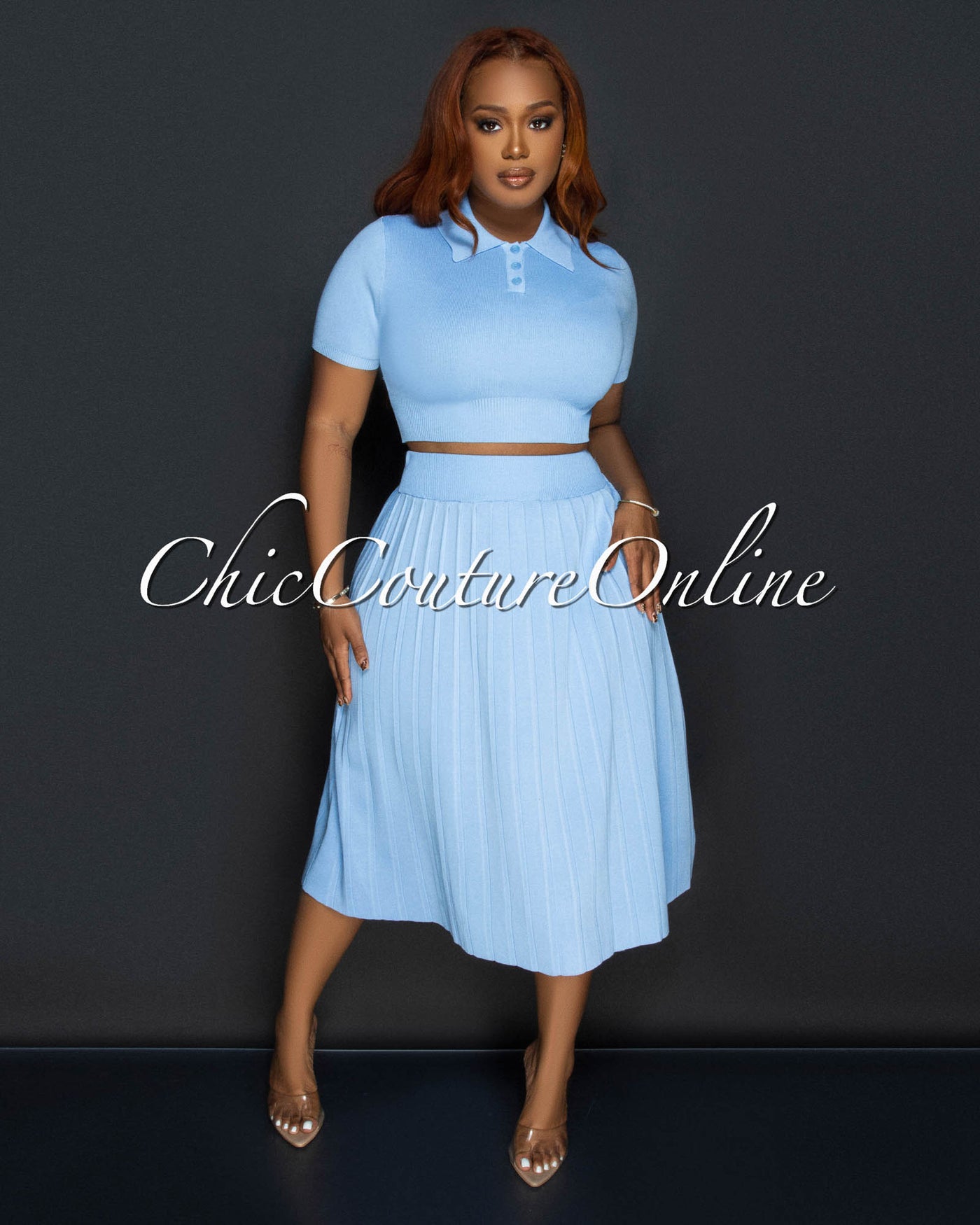 Senna Baby Blue Tennis Crop Top & Skirt Set