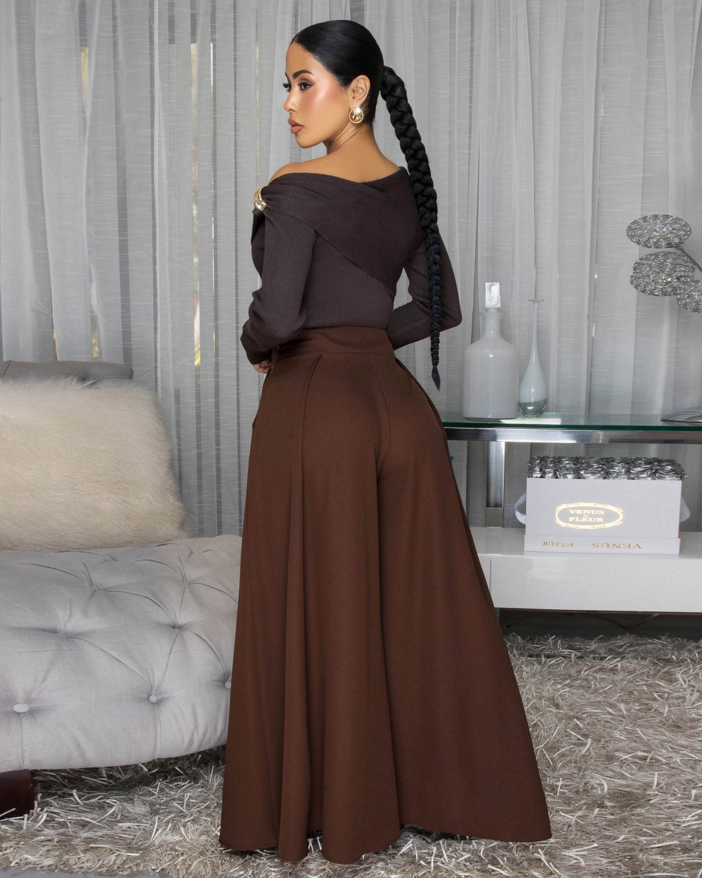 Klorane Deep Brown Ribbed Sweater Top