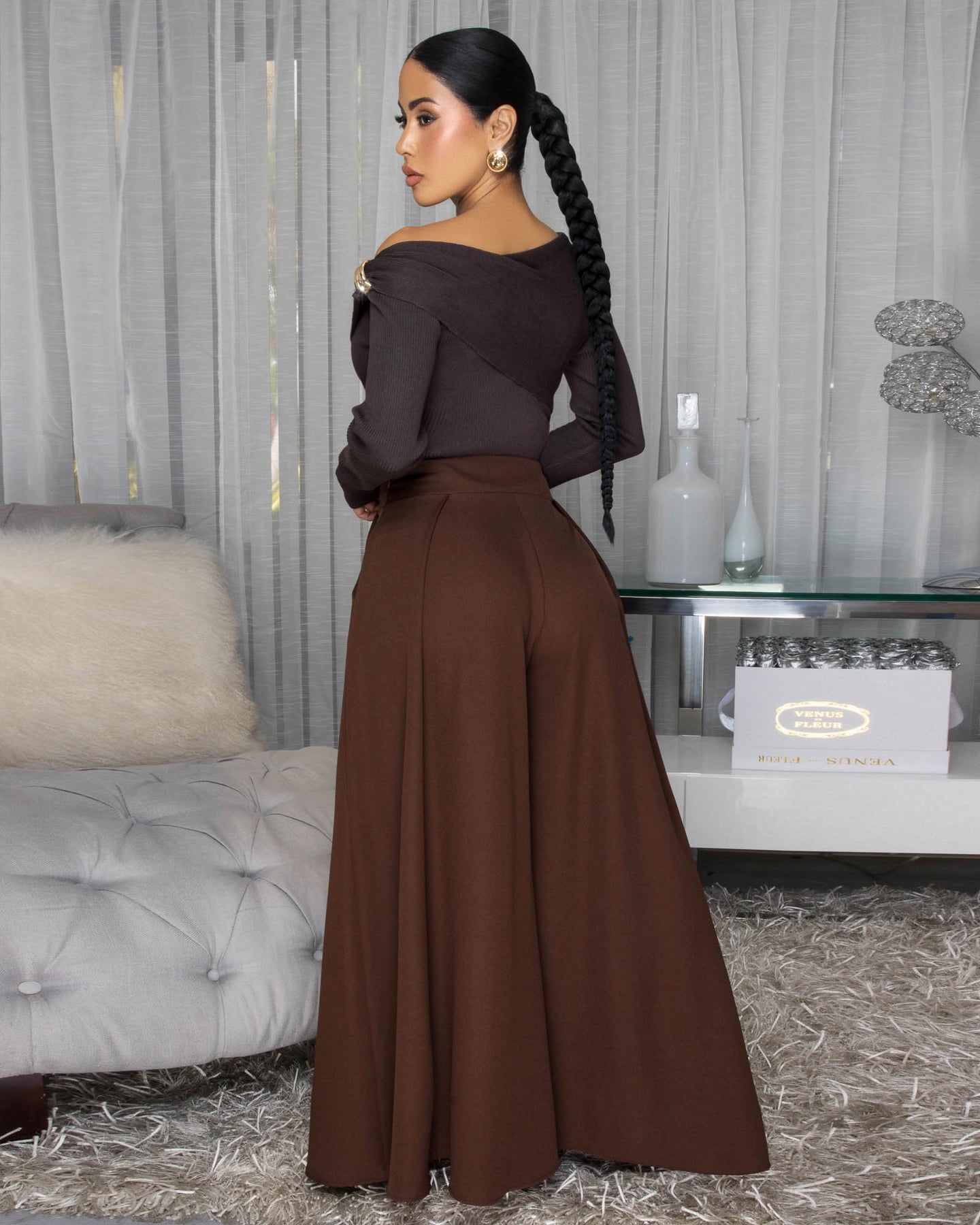 Klorane Deep Brown Ribbed Sweater Top