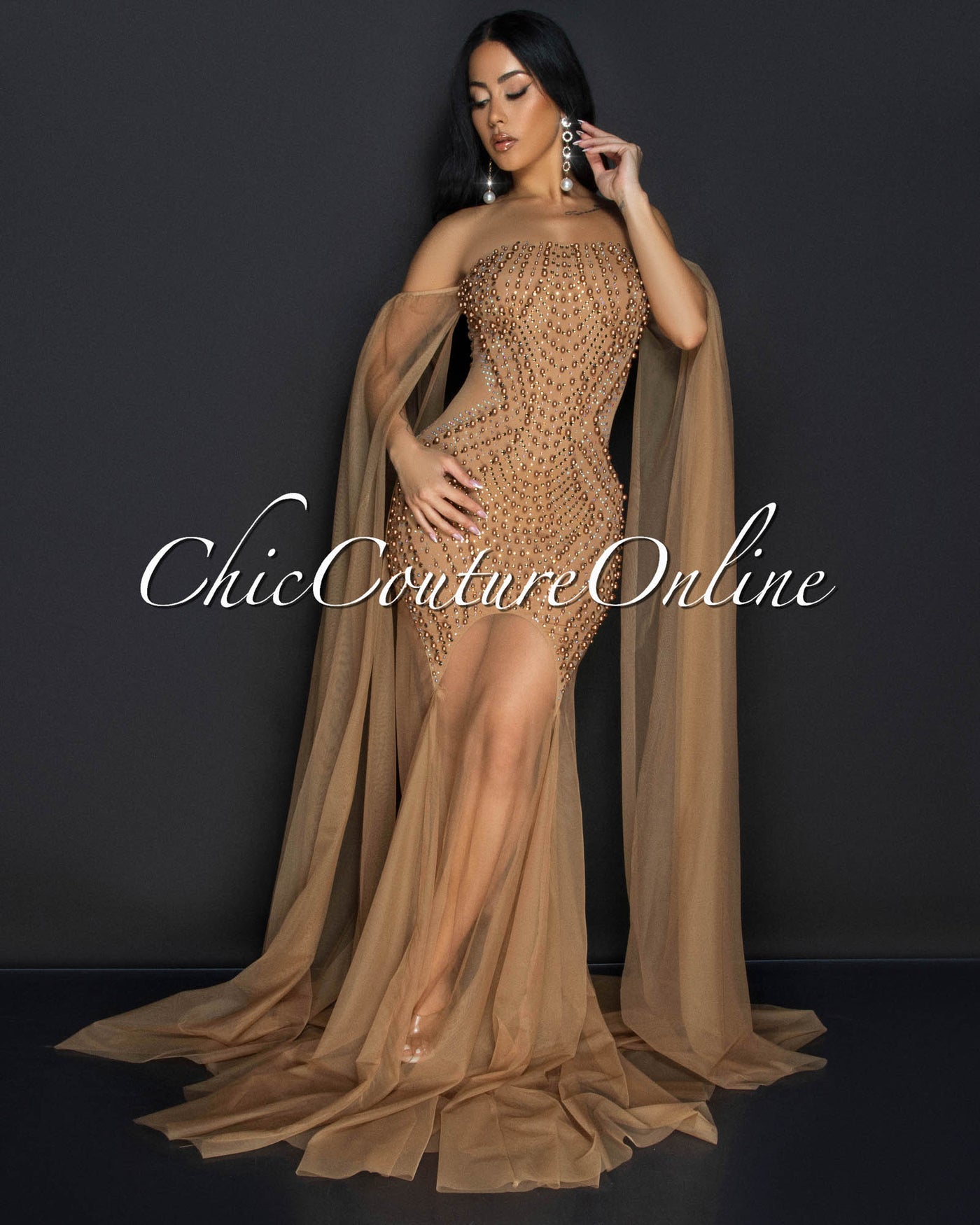 Antoinette Mocha Rhinestones Strapless ULTRA-LUXE Gown