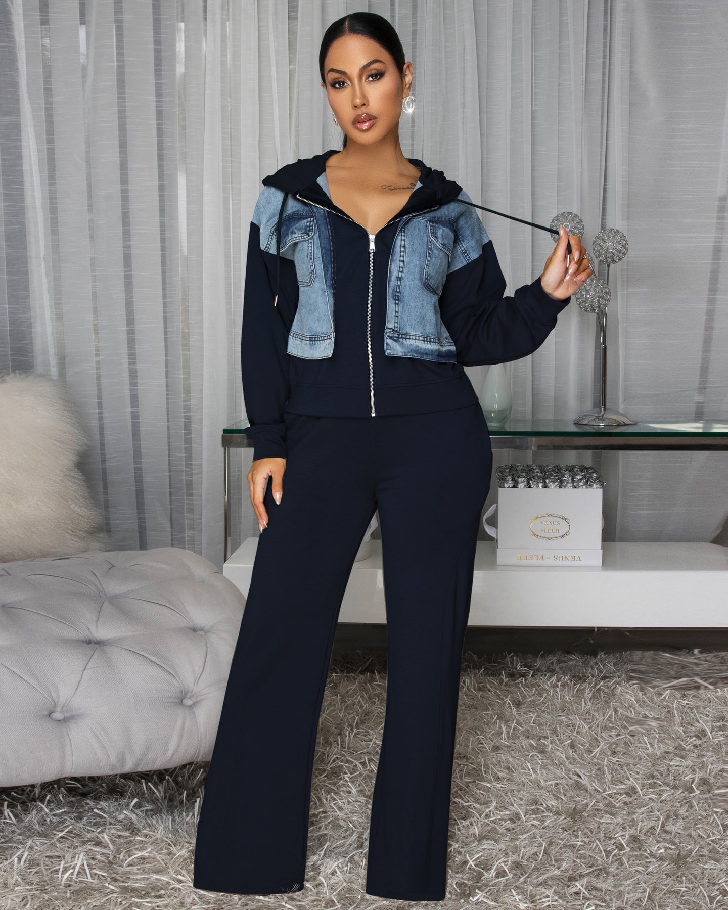 Aeris Navy-Blue Olive Green Jacket & Pants Set