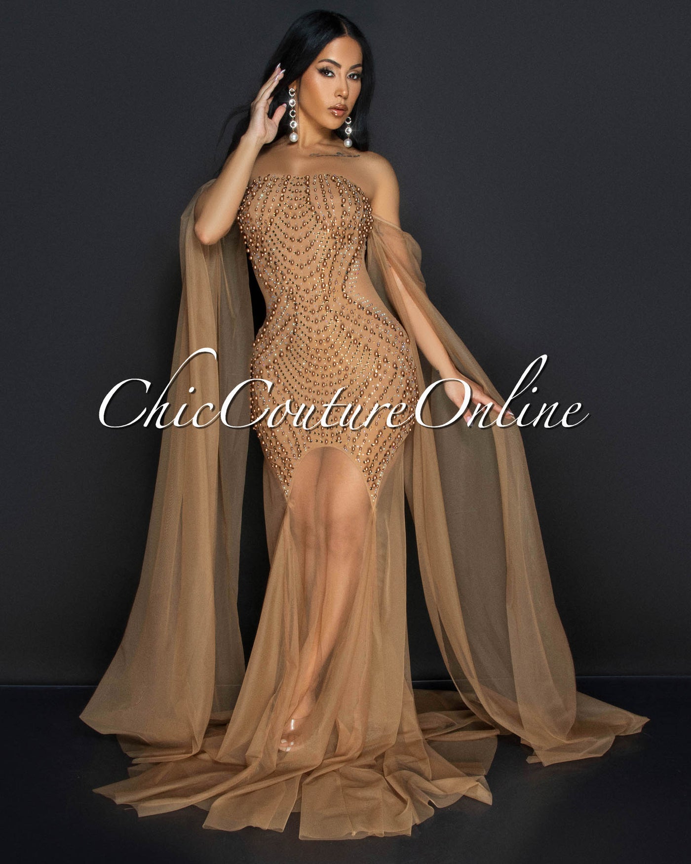 Antoinette Mocha Rhinestones Strapless ULTRA-LUXE Gown