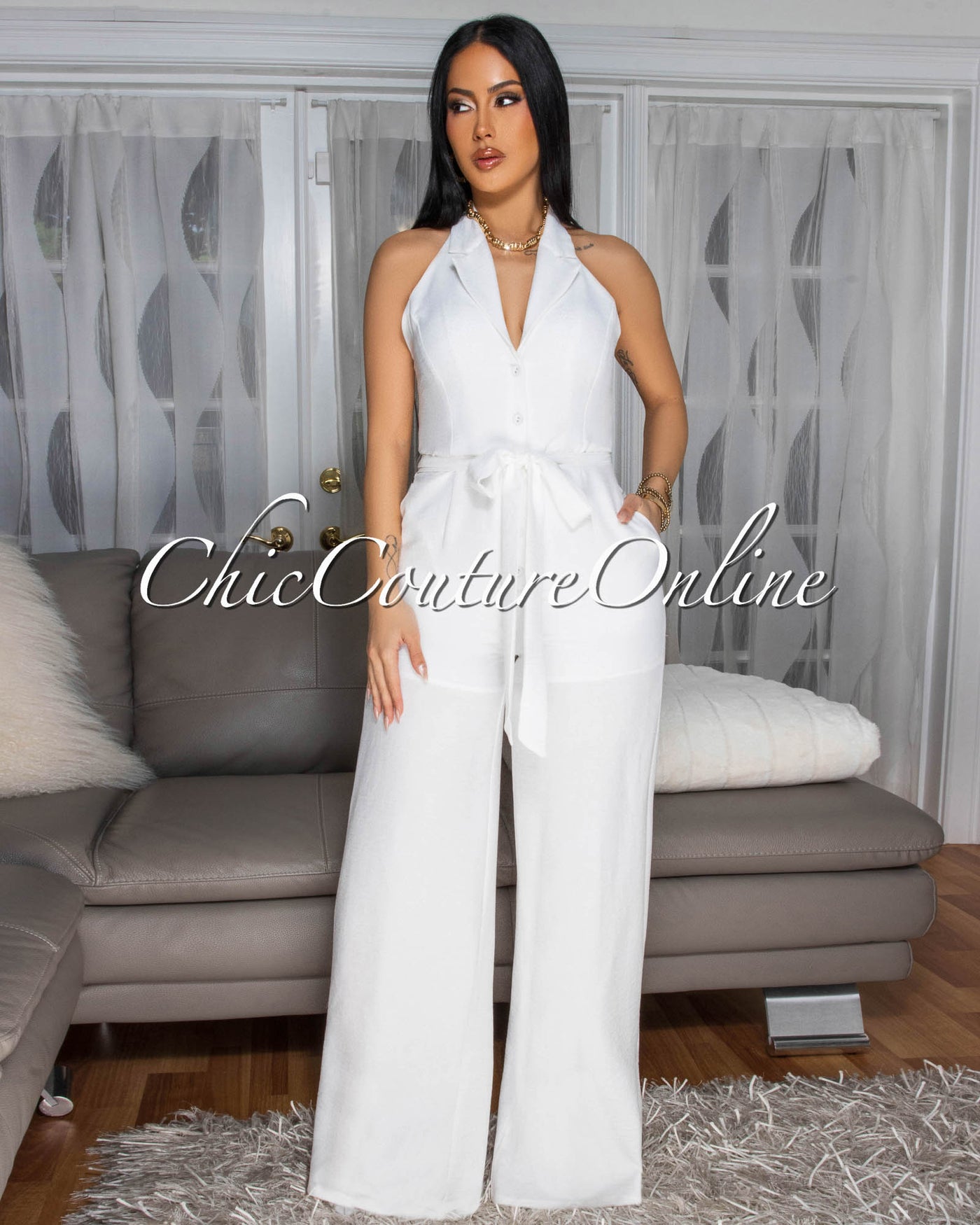 Amoa Off-White Halter Jumpsuit