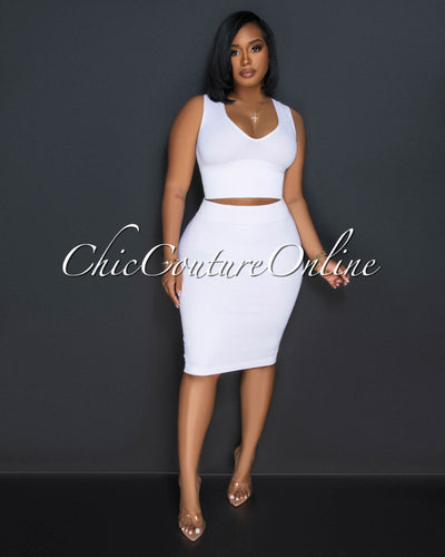 Ebanks White Ribbed SCULPTING Crop Top & Skirt Set