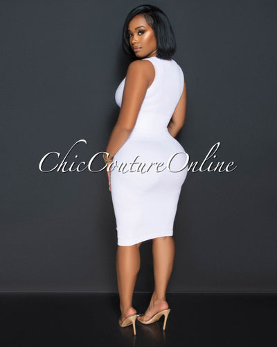 Ebanks White Ribbed SCULPTING Crop Top & Skirt Set