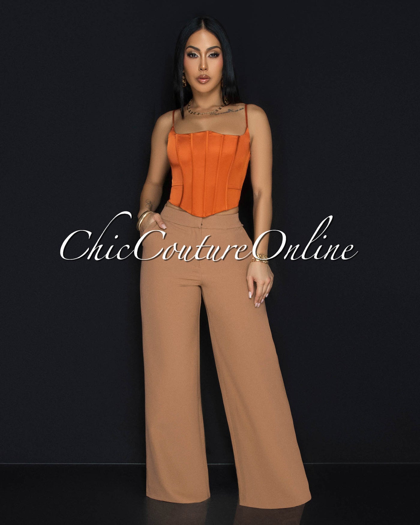 Riley Burnt Orange  Silky Bustier Top