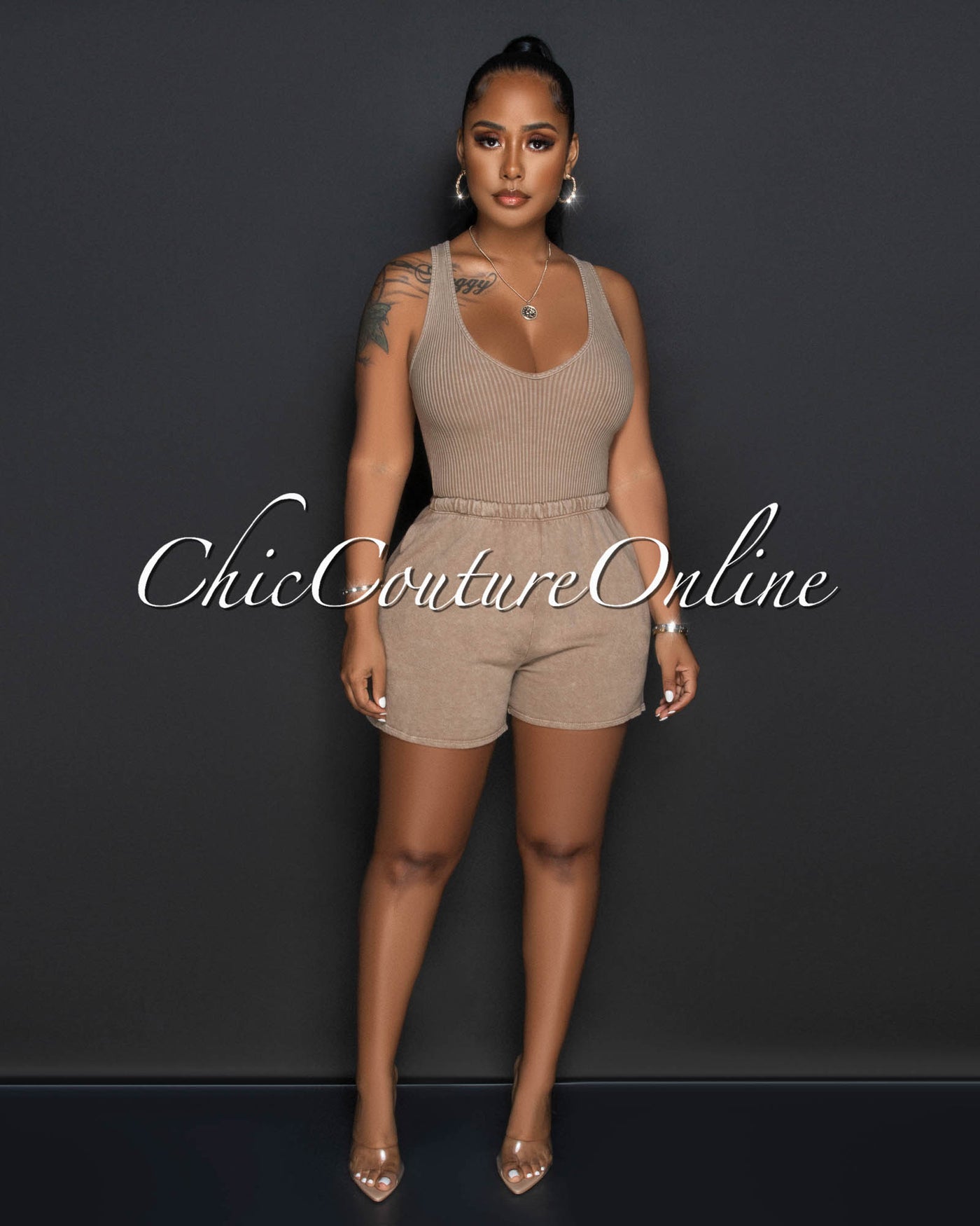 Vedas Nude Ribbed Bodysuit & Shorts Set