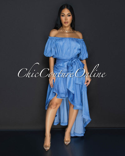 Othalia Denim Stripes Off-The-Shoulder Maxi Dress