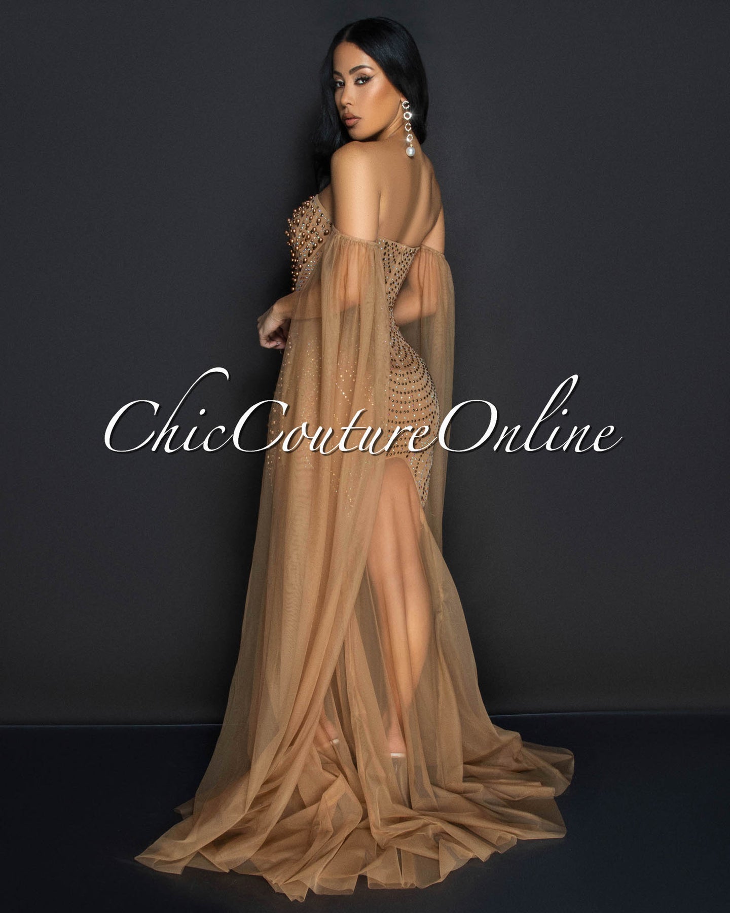 Antoinette Mocha Rhinestones Strapless ULTRA-LUXE Gown