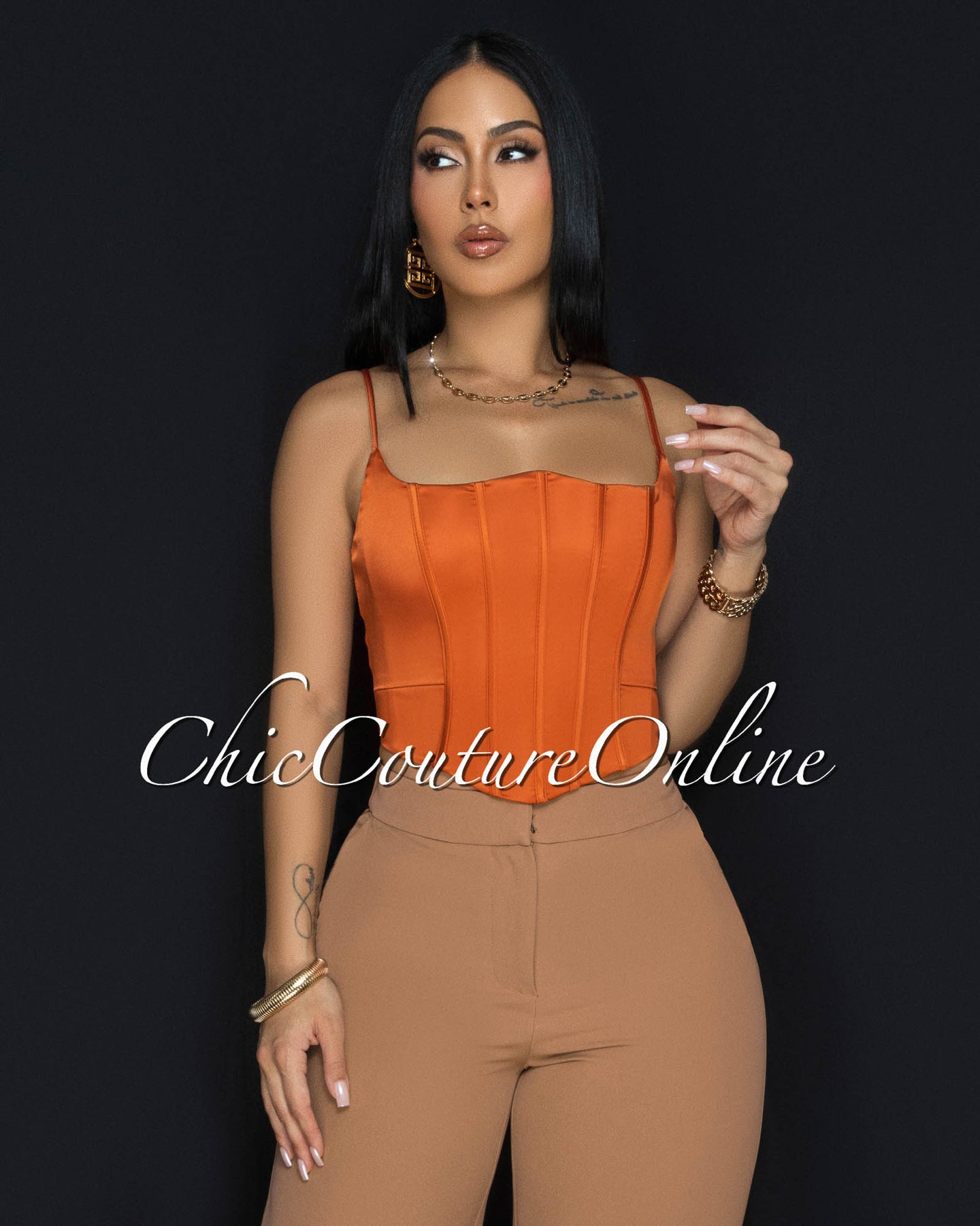 Riley Burnt Orange  Silky Bustier Top