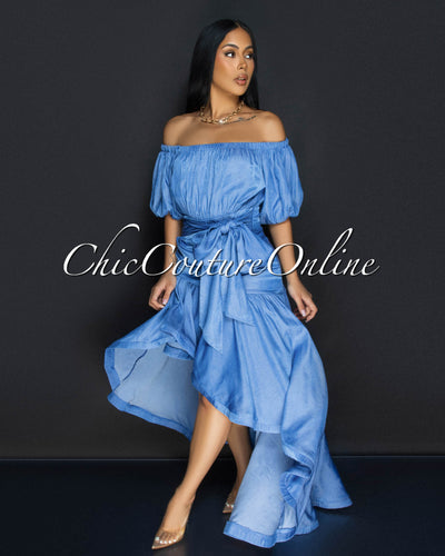 Othalia Denim Stripes Off-The-Shoulder Maxi Dress