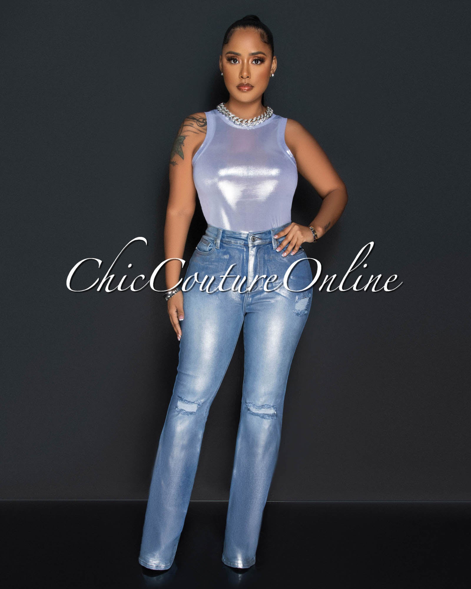 *Irwin Light Denim Silver Foil Bell Legs Jeans
