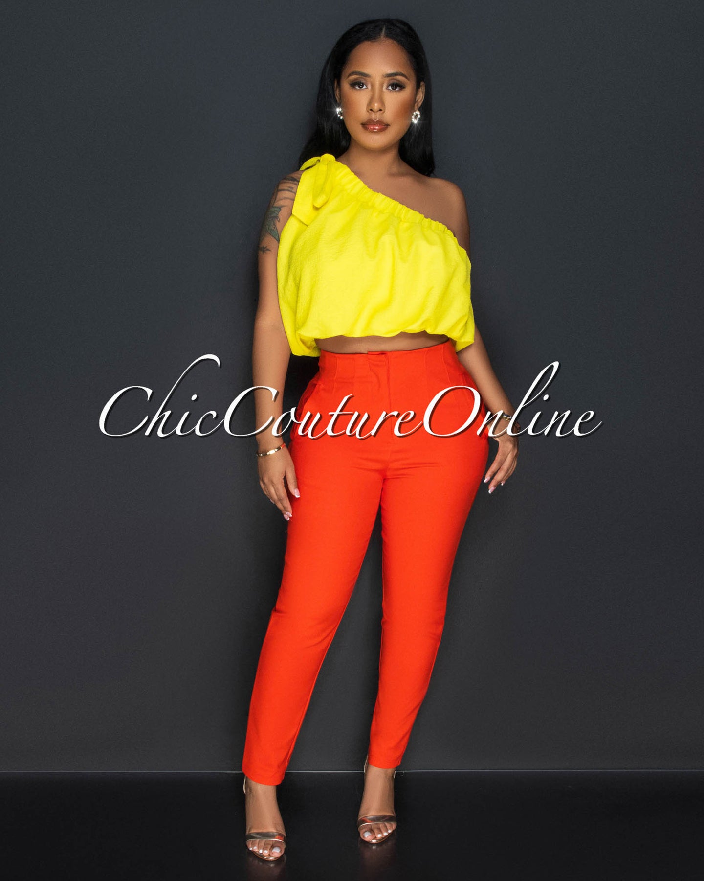*Avril Orange High Waist Skinny Pants
