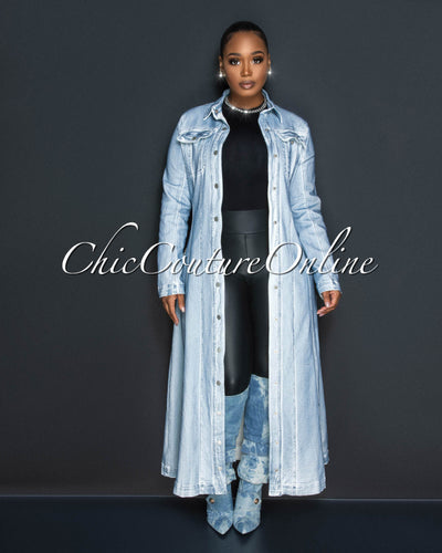 Calina Light Denim Washed Long Coat