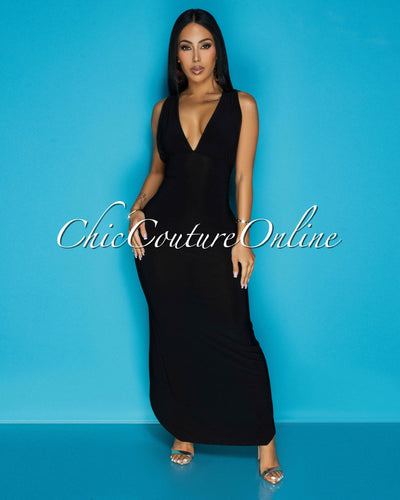 Abira Black Sleeveless V-Neck Maxi Dress