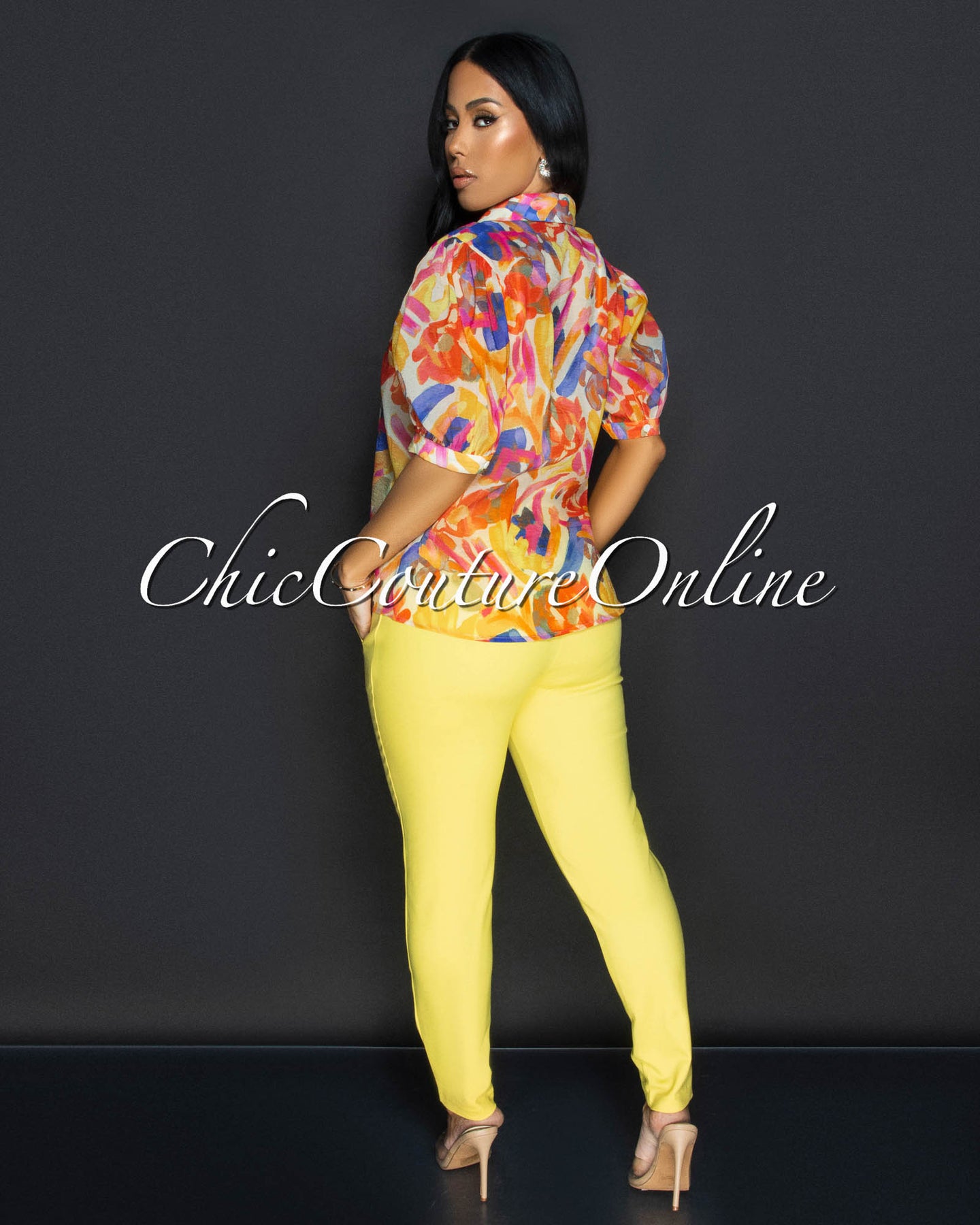 Avril Yellow High Waist Trouser Pants