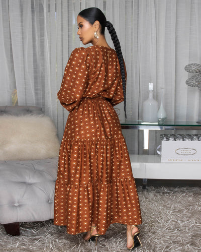 Primose Mocha Beige Print Midi Dress
