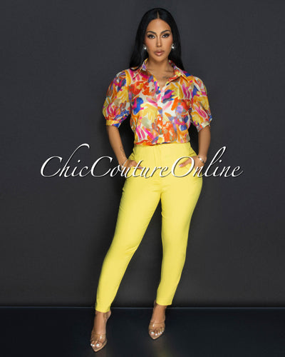 Avril Yellow High Waist Trouser Pants